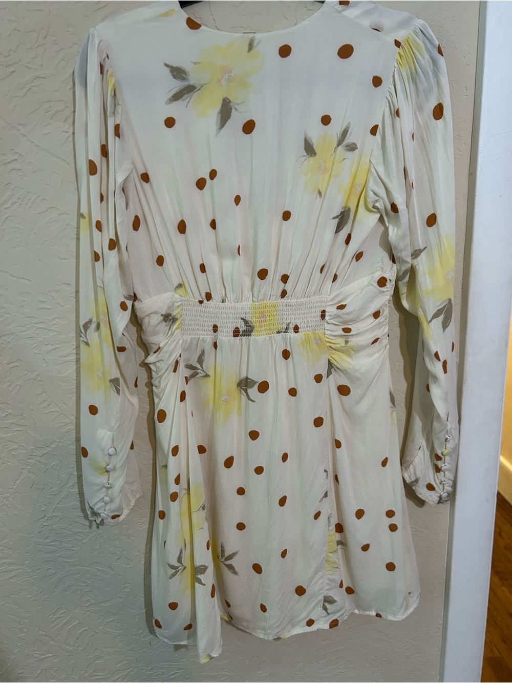 Free People Date Night Cream Floral Dot Long-Sleeve Mini Dress - Picture 5 of 9